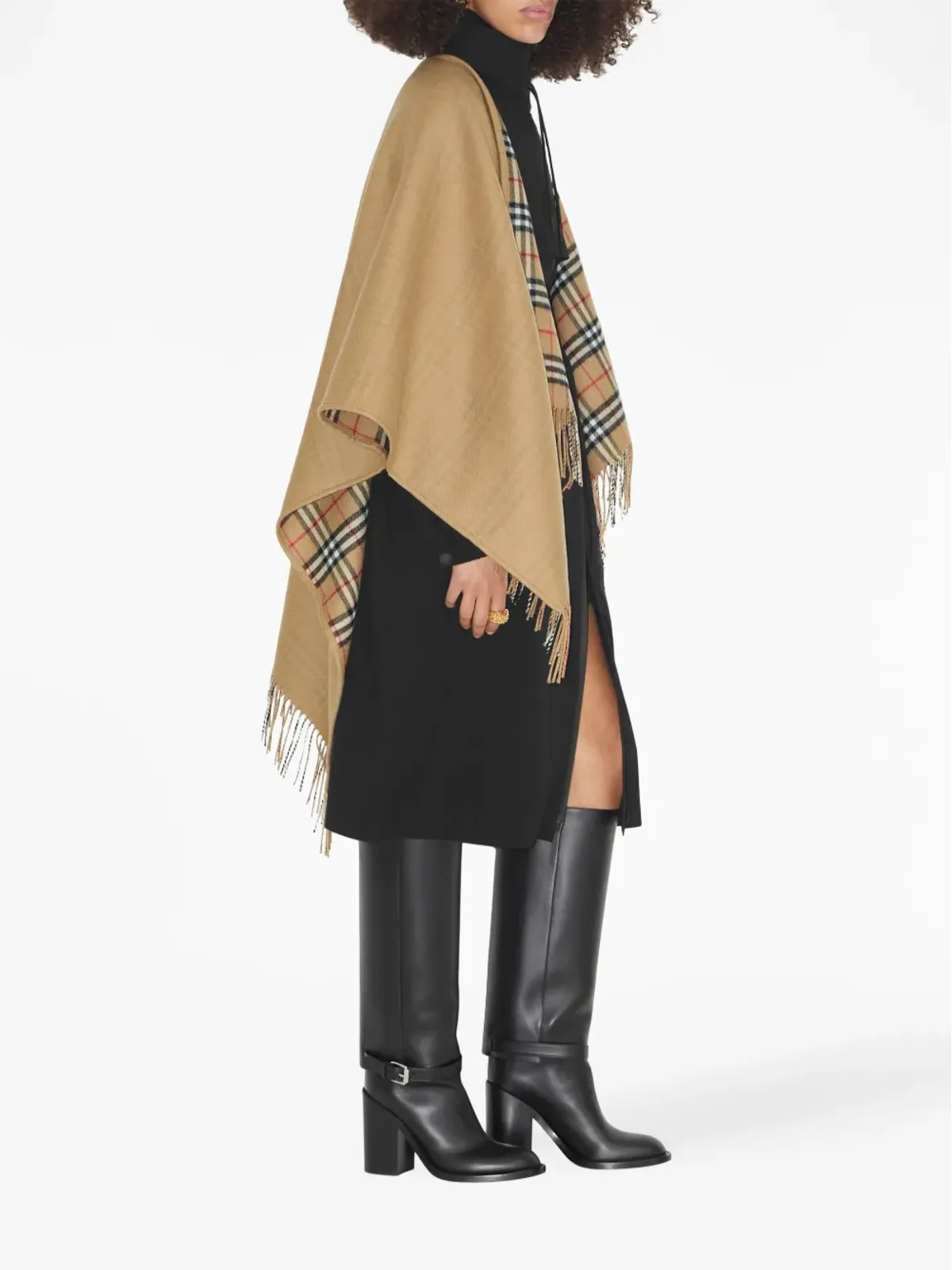 Burberry チェック柄リバーシブルウールケープ - 画像3