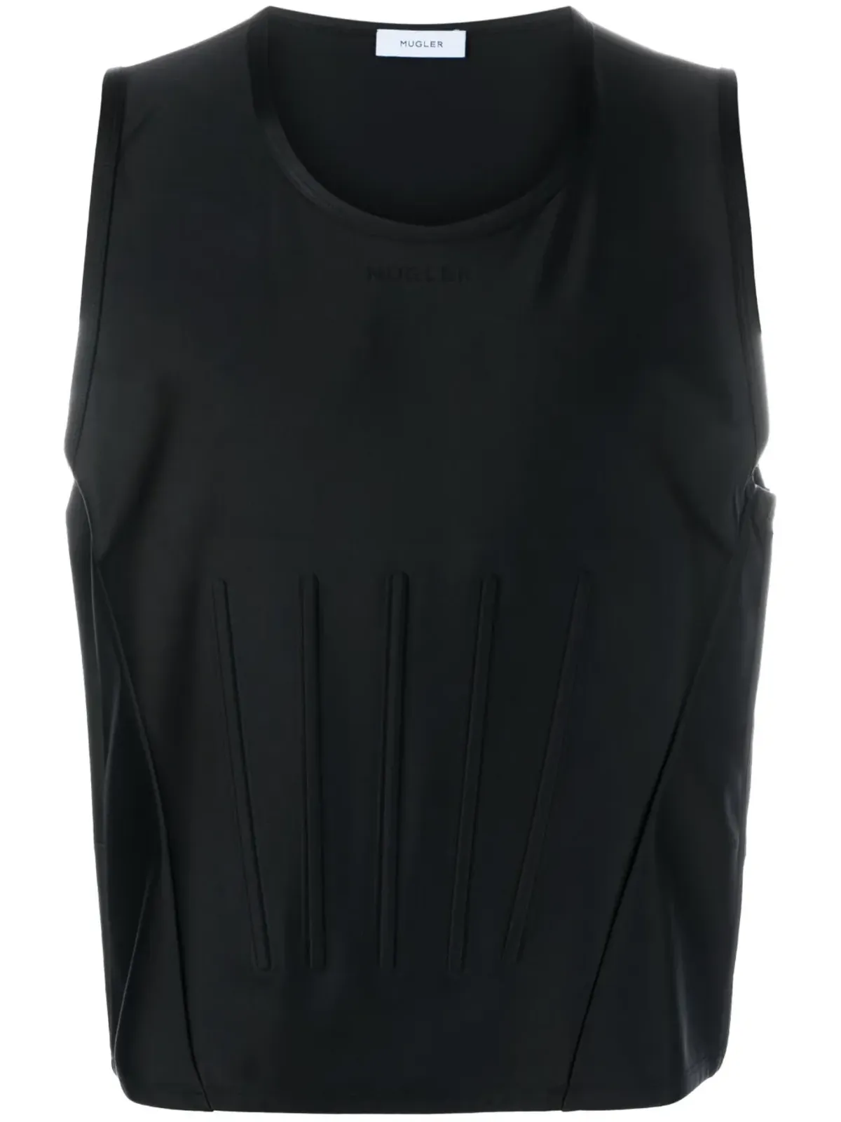Mugler ブラック ラウンドネック ノースリーブトップ - 画像1
