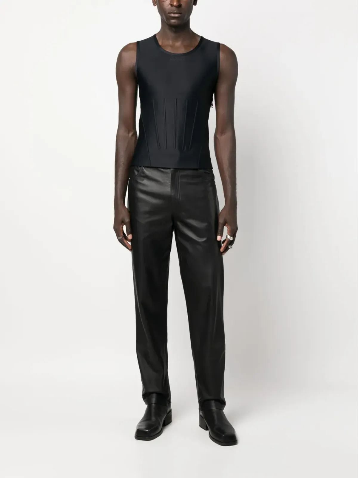 Mugler ブラック ラウンドネック ノースリーブトップ - 画像2