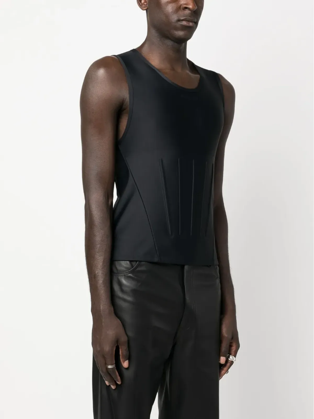 Mugler ブラック ラウンドネック ノースリーブトップ - 画像3