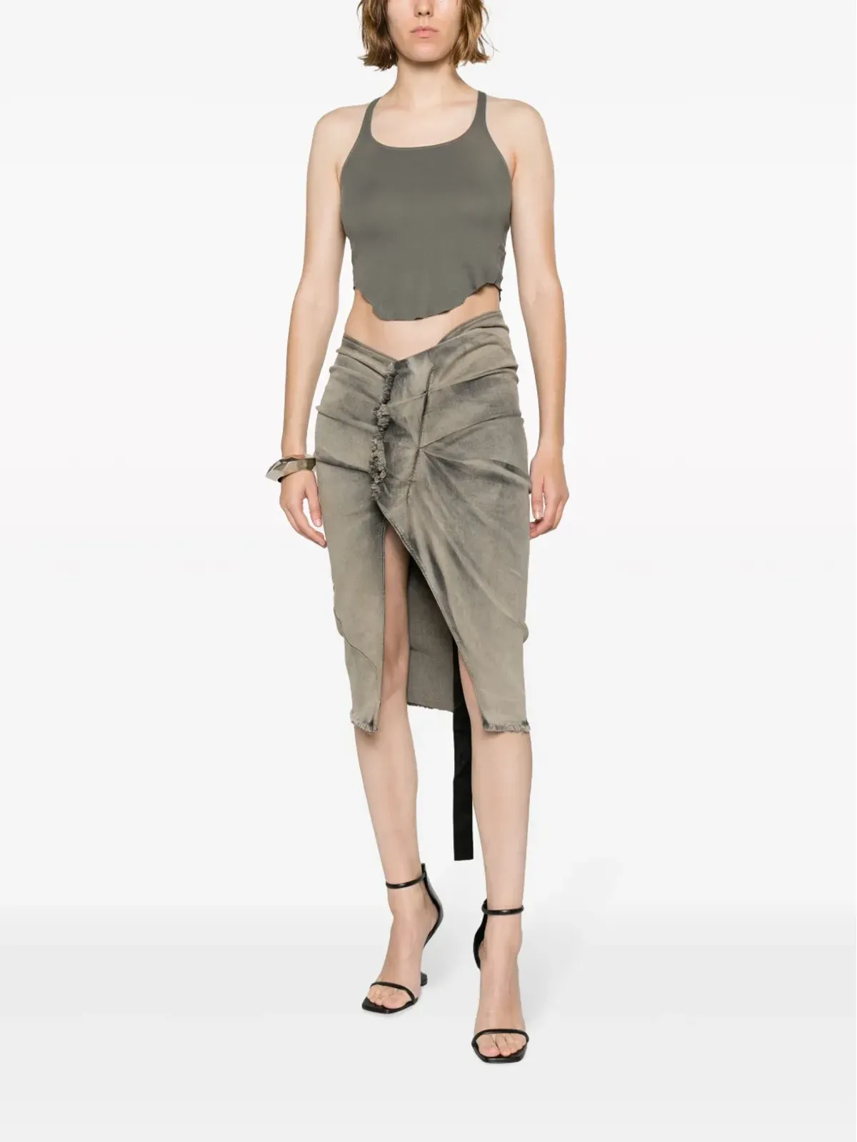 Rick Owens DRKSHDW EDFU前スリットミディスカート - 画像2