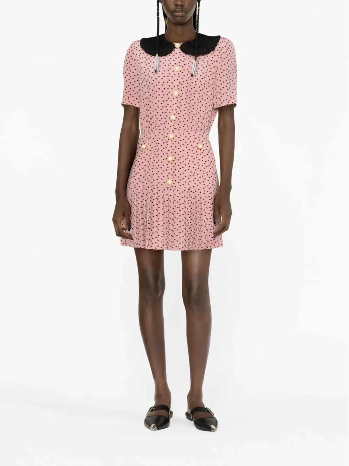 Alessandra Rich ピンクのポルカドットプリント シルクミニドレス - 画像2