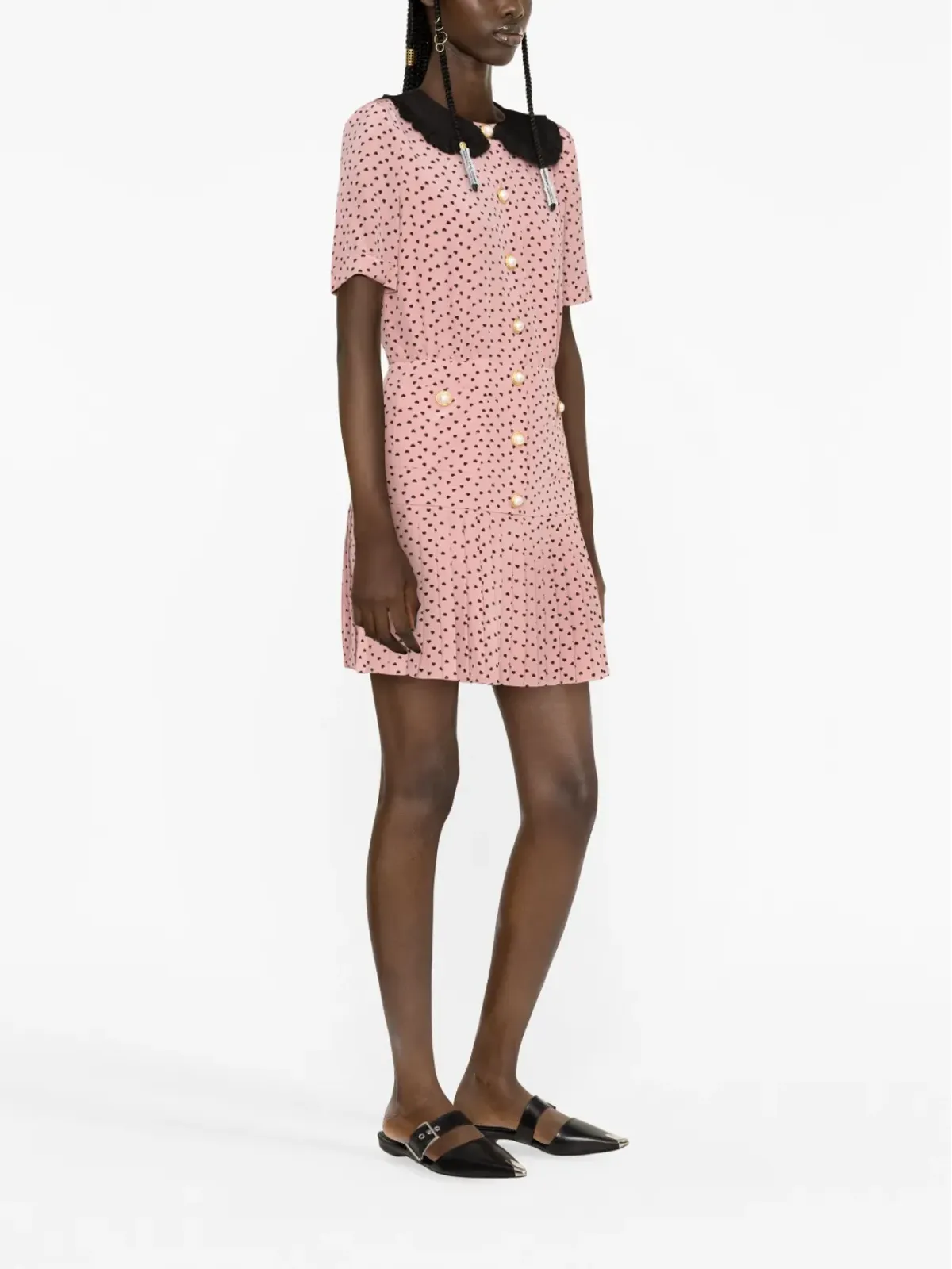 Alessandra Rich ピンクのポルカドットプリント シルクミニドレス - 画像4