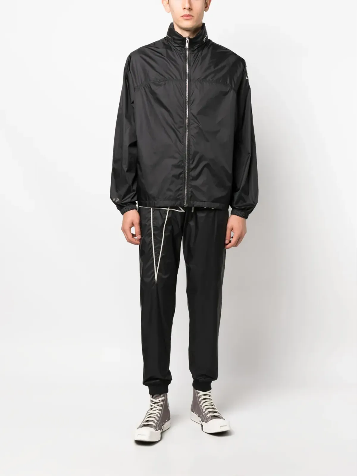 Rick Owens X Champion 刺繍ロゴ 隠しフード付き 軽量ジャケット - ブラック - 画像2