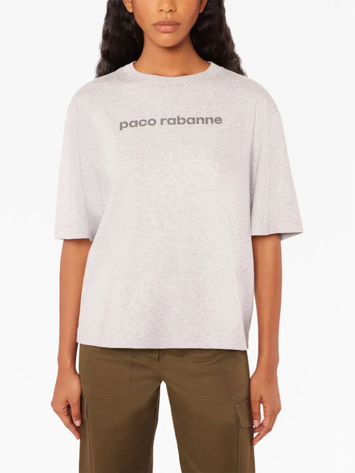 Rabanne ロゴプリント ラインストーン Tシャツ（グレー） - 画像2