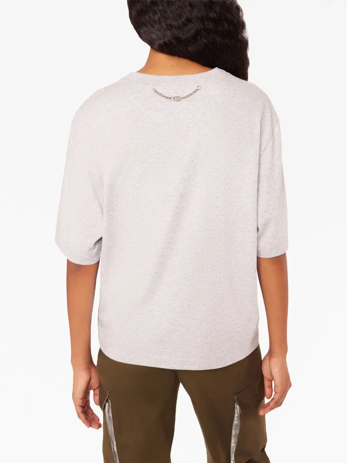 Rabanne ロゴプリント ラインストーン Tシャツ（グレー） - 画像3