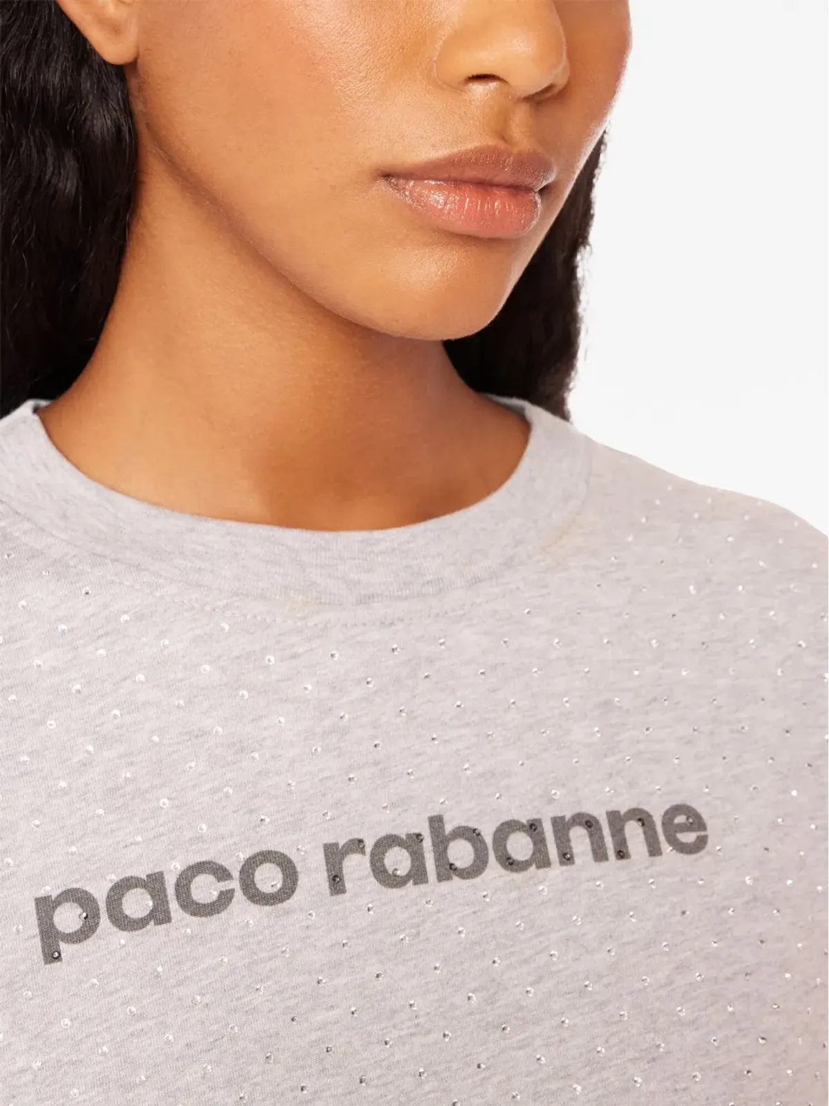 Rabanne ロゴプリント ラインストーン Tシャツ（グレー） - 画像4