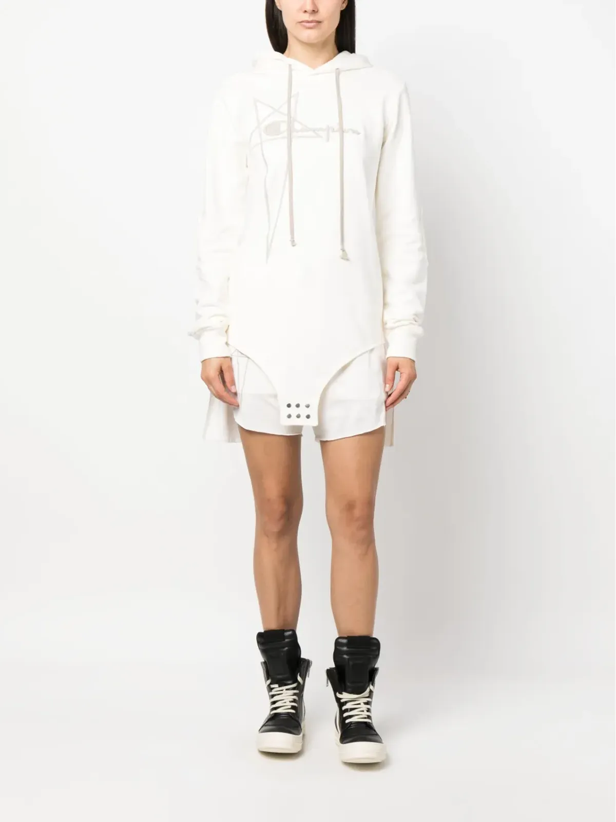 Rick Owens X Champion ロゴ刺繍コットンフーディ - 画像2