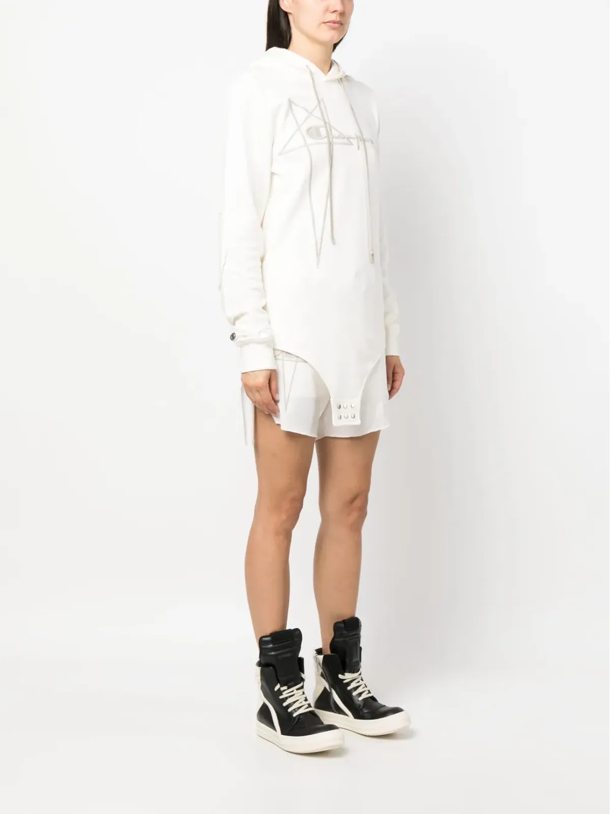 Rick Owens X Champion ロゴ刺繍コットンフーディ - 画像3