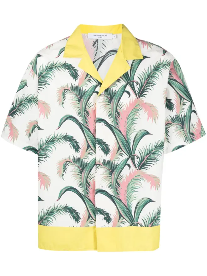 Maison Kitsuné Maison Kitsuné botanical-print short-sleeve shirt - Whiteの商品画像