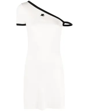 Courrèges ロゴパッチ付き アシンメトリック コットン ミニドレス - ホワイト - サムネイル1