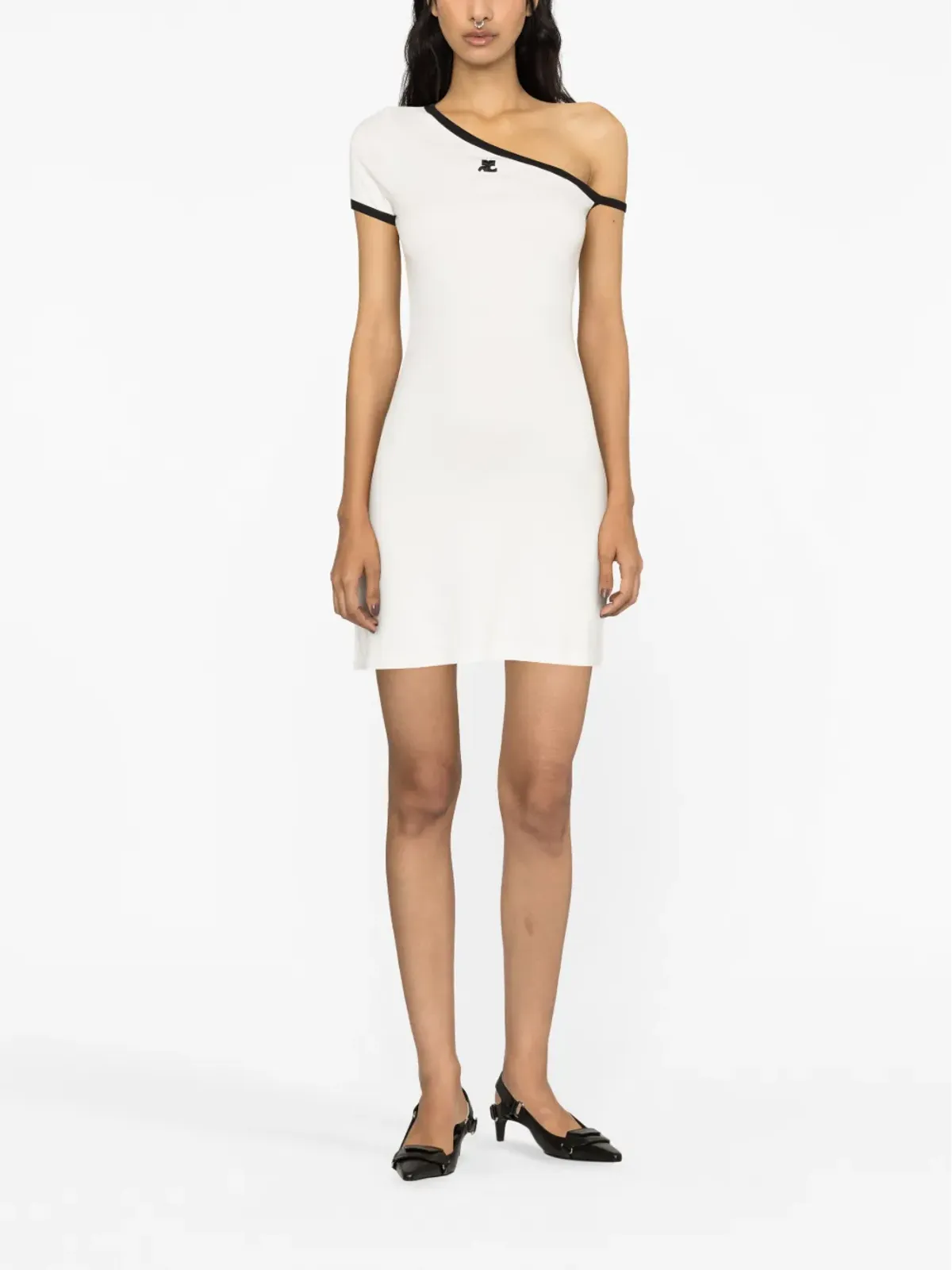 Courrèges ロゴパッチ付き アシンメトリック コットン ミニドレス - ホワイト - 画像2