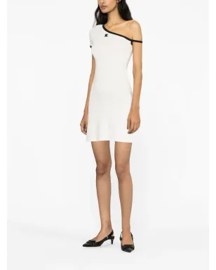 Courrèges ロゴパッチ付き アシンメトリック コットン ミニドレス - ホワイト - サムネイル3