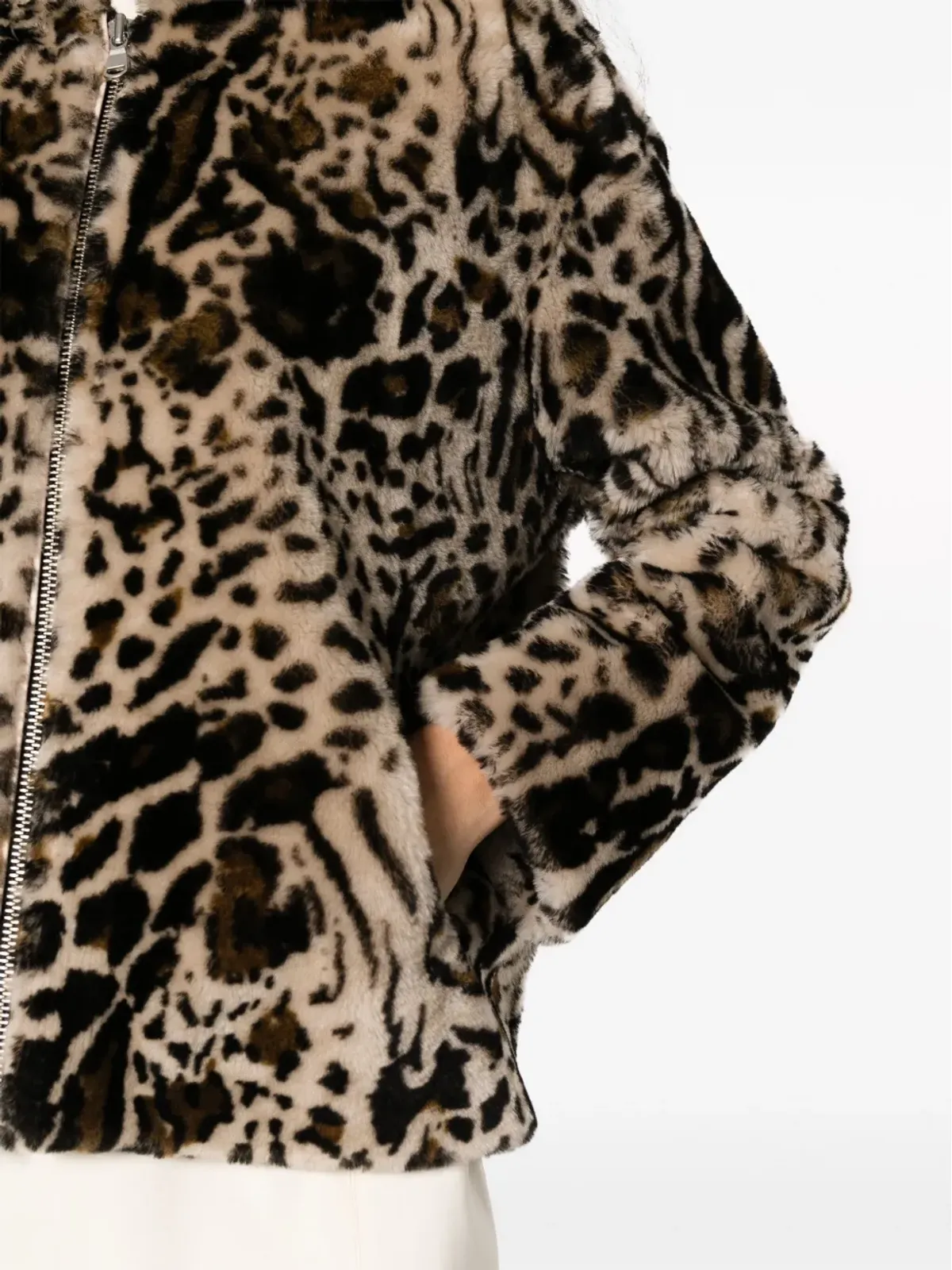 Yves Salomon ヒョウ柄シアリングフード付きジャケット - 画像5