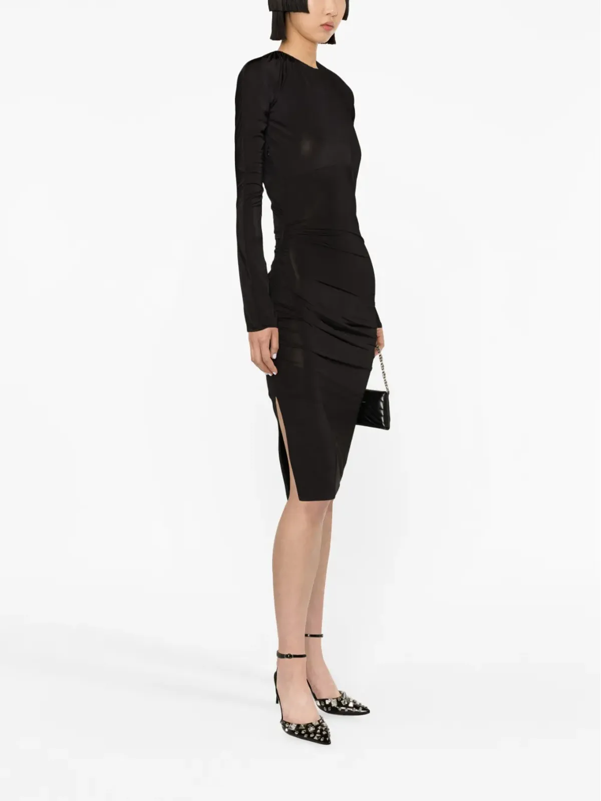 Victoria Beckham ルシュド ロングスリーブ ミディドレス ブラック - 画像3