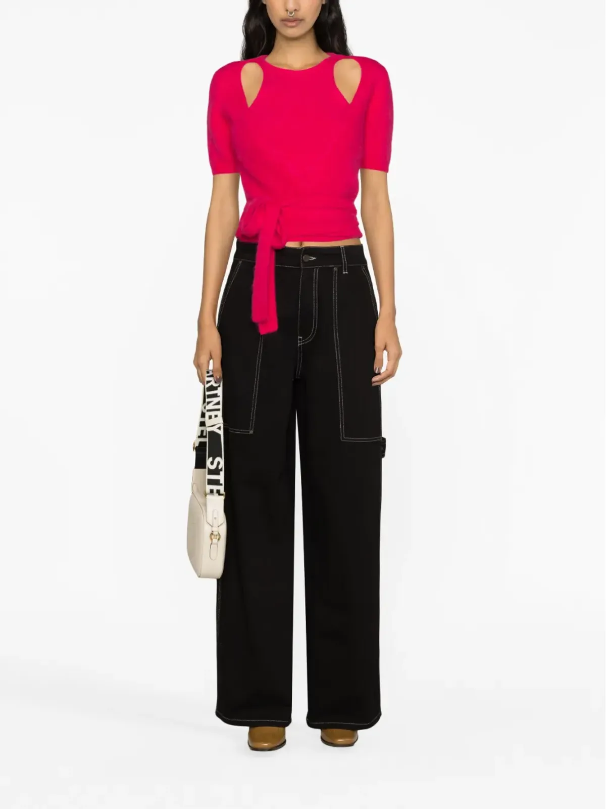 Stella McCartney コントラストステッチのワイドジーンズ - ブラック - 画像2