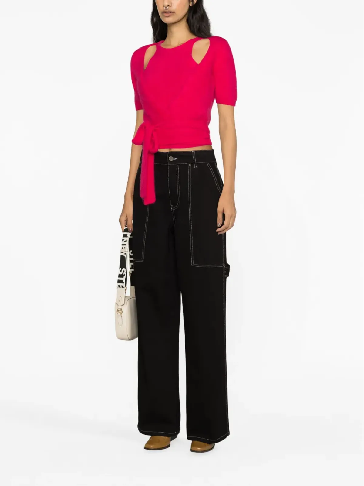Stella McCartney コントラストステッチのワイドジーンズ - ブラック - 画像4