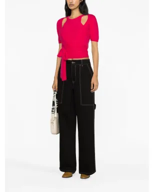 Stella McCartney コントラストステッチのワイドジーンズ - ブラック - サムネイル4