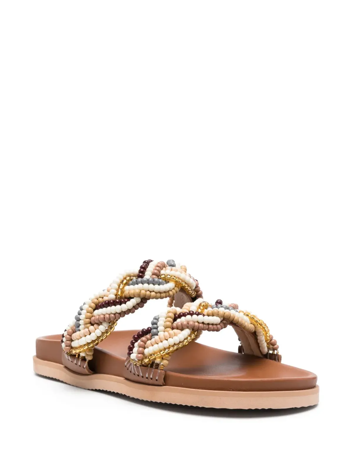 DE SIENA SHOES ビーズ装飾レザー・スライド - ブラウン - 画像2