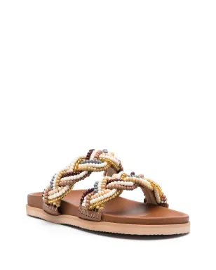 DE SIENA SHOES ビーズ装飾レザー・スライド - ブラウン - サムネイル2