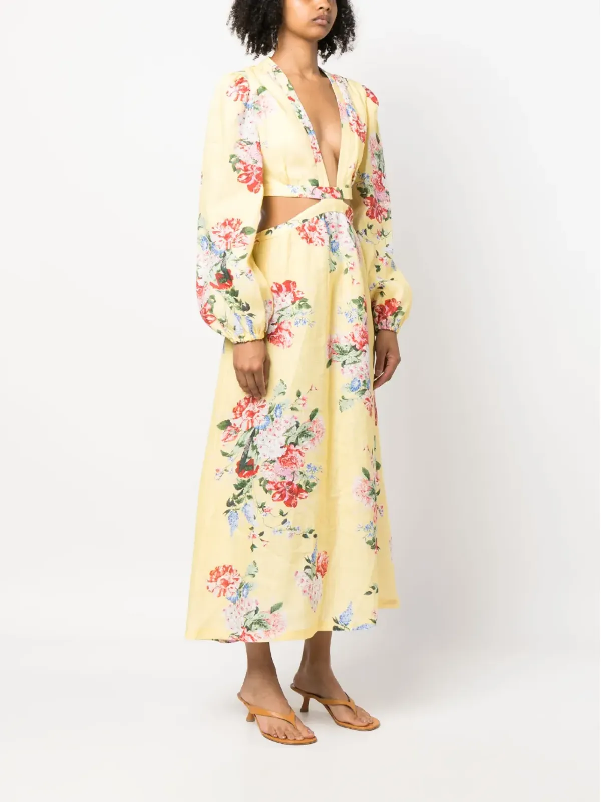 Forte Dei Marmi Couture 花柄プリントのリネンドレス（カットアウト） - イエロー - 画像3