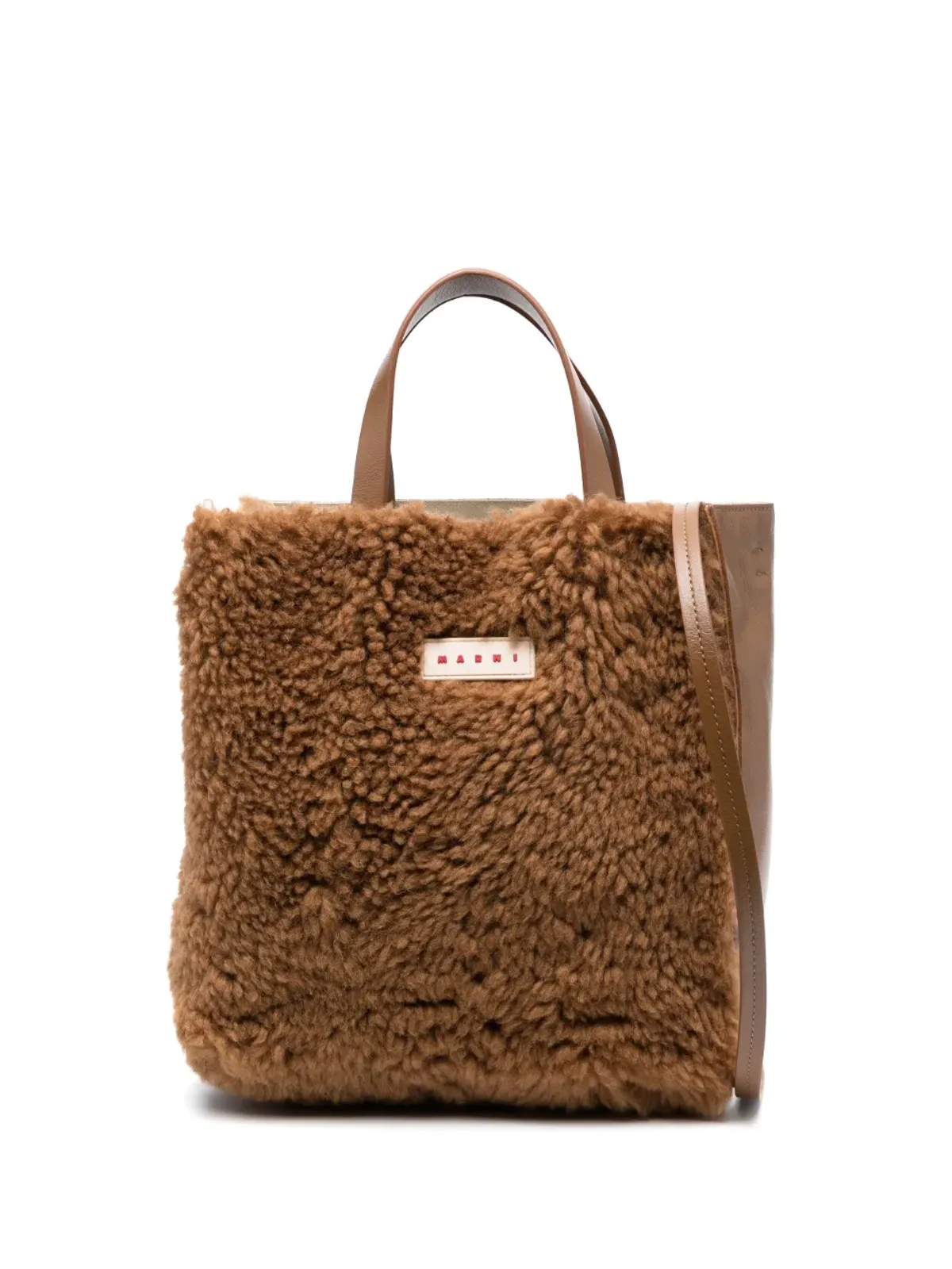 Marni ロゴパッチシアリング トートバッグ - ブラウン - 画像1