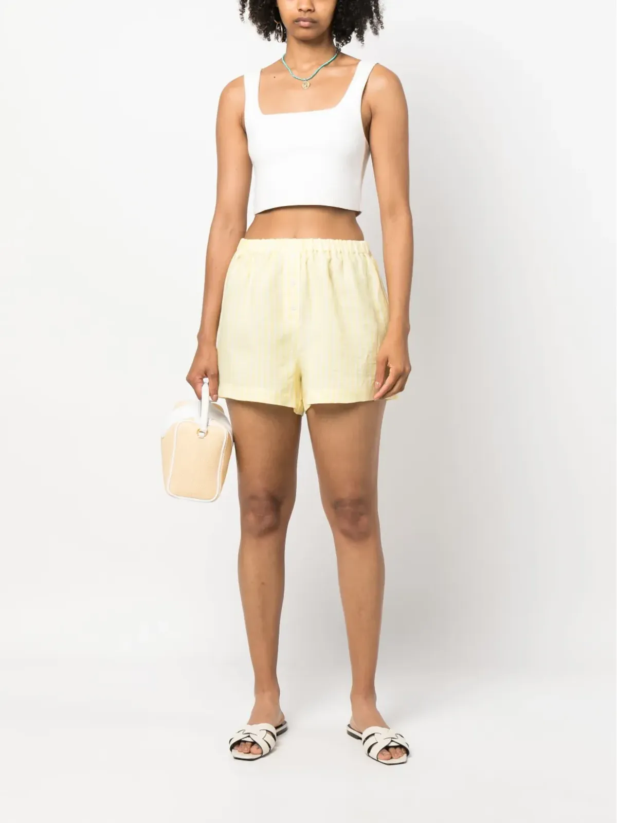 Forte Dei Marmi Couture ウエストゴム付きストライプリネンショーツ - イエロー - 画像2