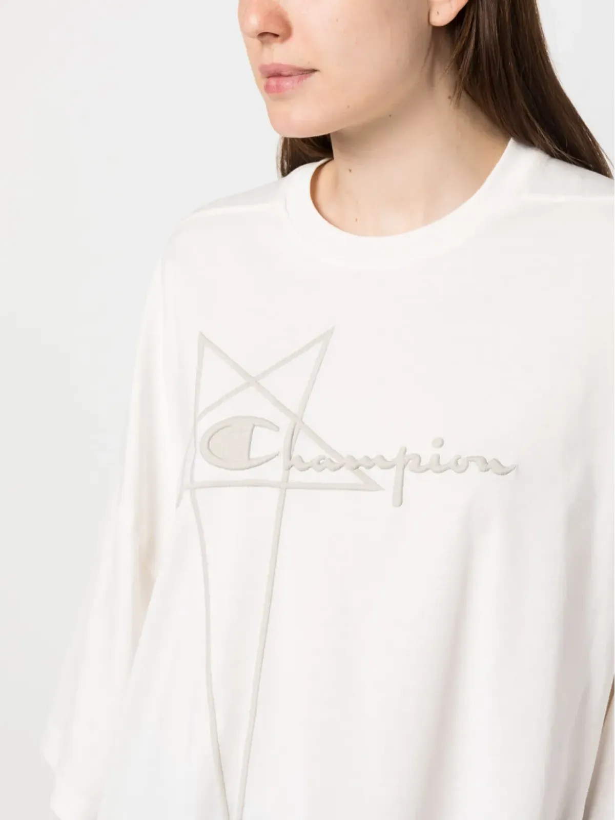 Rick Owens X Champion ロゴエンボスオーバーサイズ コットン Tシャツ - 画像5