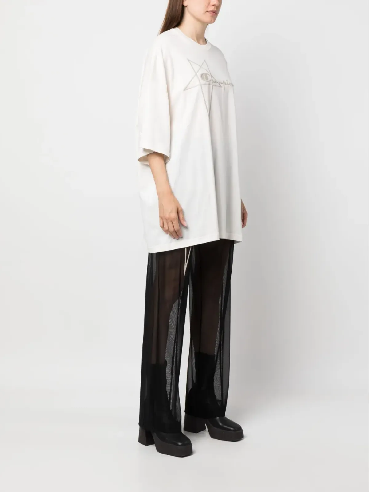 Rick Owens X Champion ロゴエンボスオーバーサイズ コットン Tシャツ - 画像3