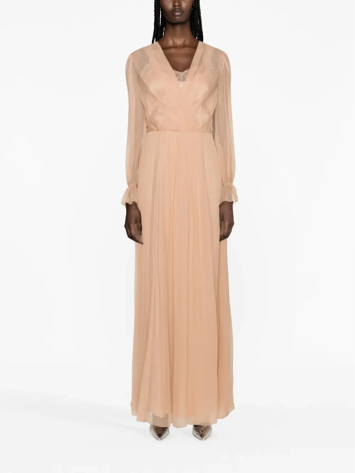Alberta Ferretti プリーツ入りシルクシフォンのドレス - 画像2