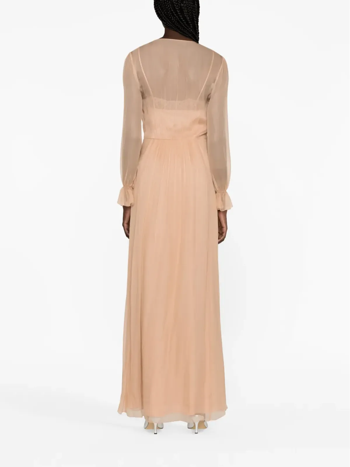 Alberta Ferretti プリーツ入りシルクシフォンのドレス - 画像4