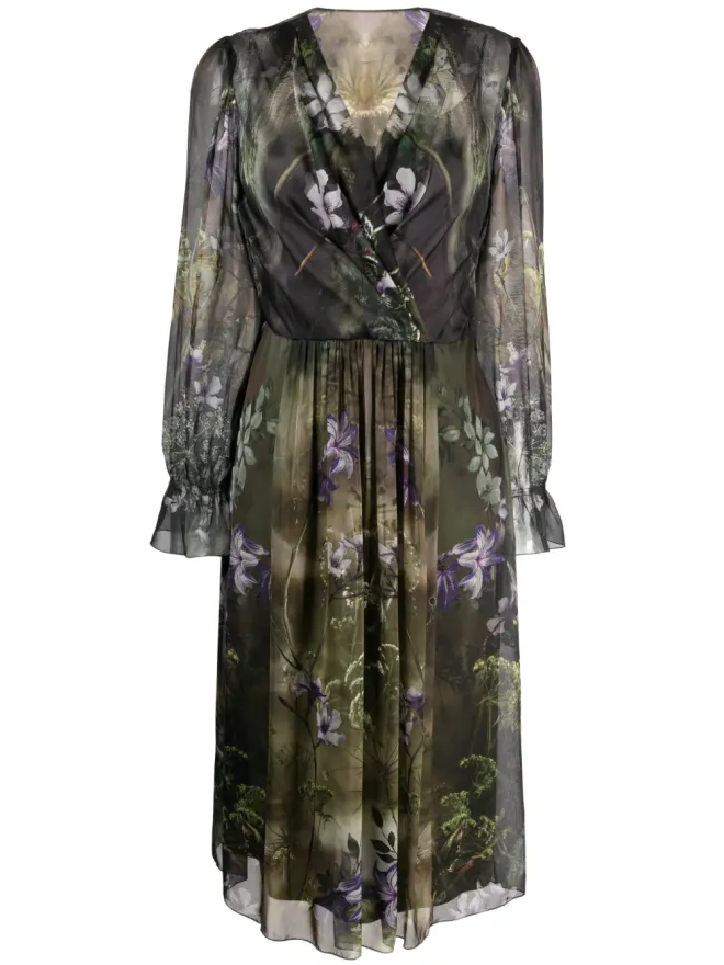 Alberta Ferretti Alberta Ferretti 花柄プリント シルク ミディドレスの商品画像