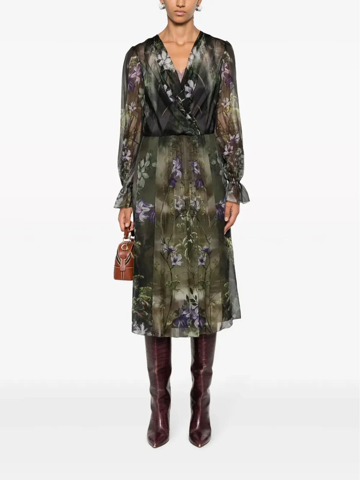 Alberta Ferretti 花柄プリント シルク ミディドレス - 画像2