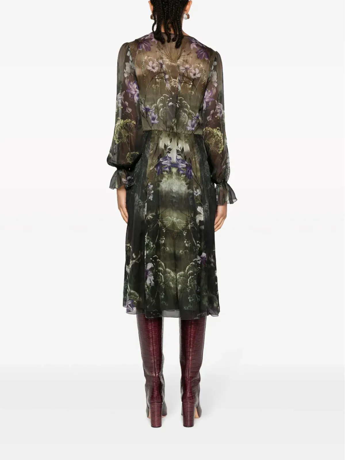 Alberta Ferretti 花柄プリント シルク ミディドレス - 画像4