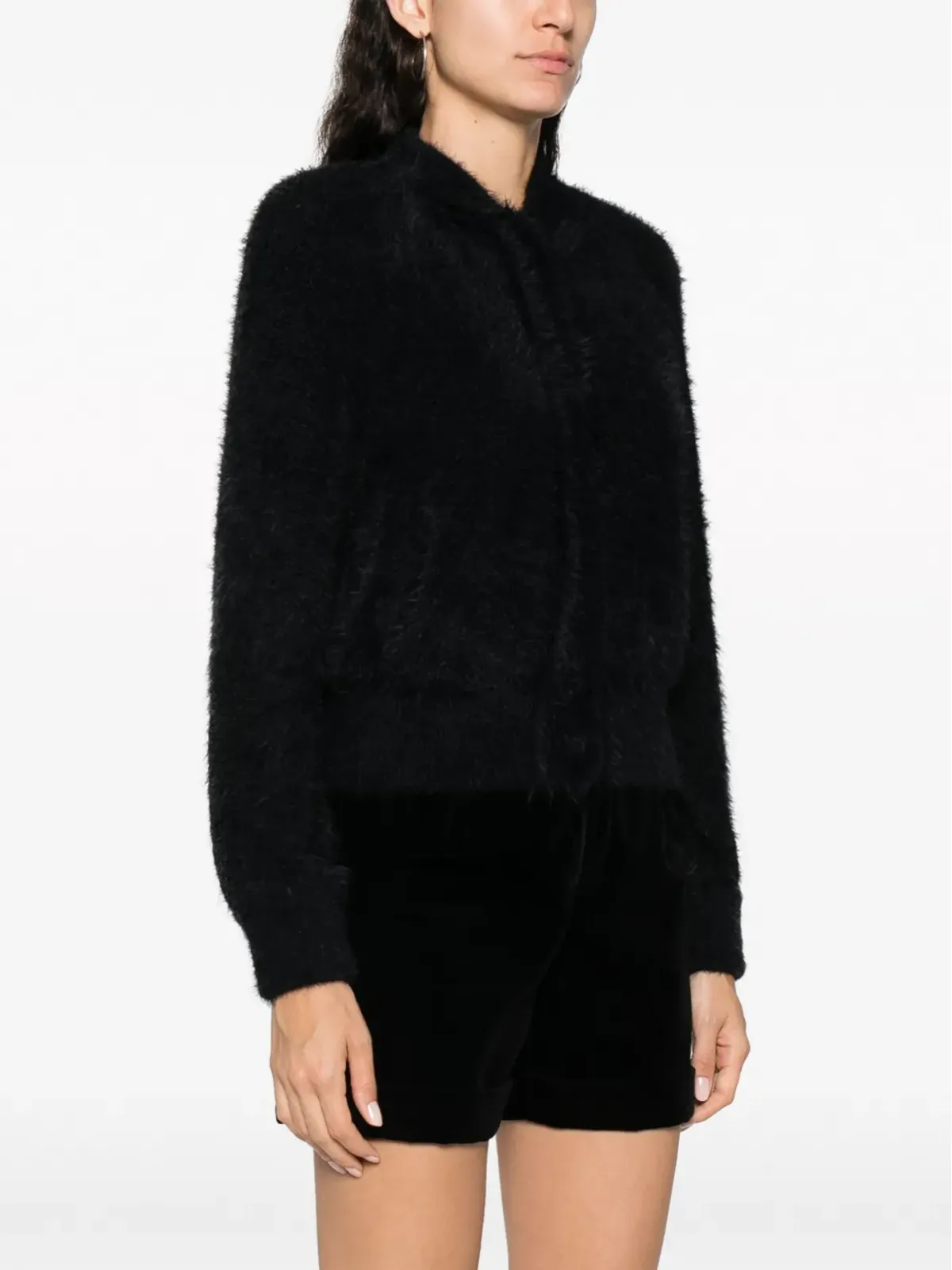 Alberta Ferretti ブラッシュドエフェクト プレススタッド付きカーディガン - ブラック - 画像3