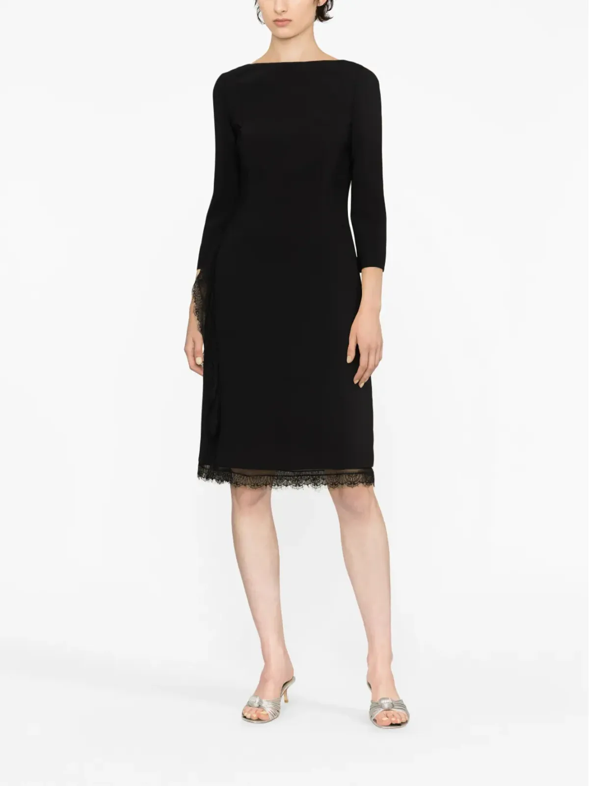 Alberta Ferretti レーストリム付きシルクドレス - ブラック - 画像2