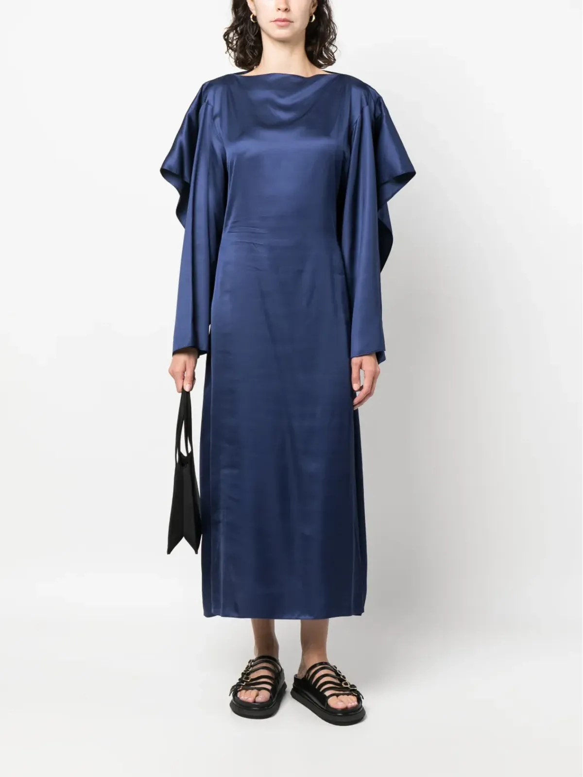 MM6 Maison Margiela 長袖サテンミディドレス ブルー - 画像2