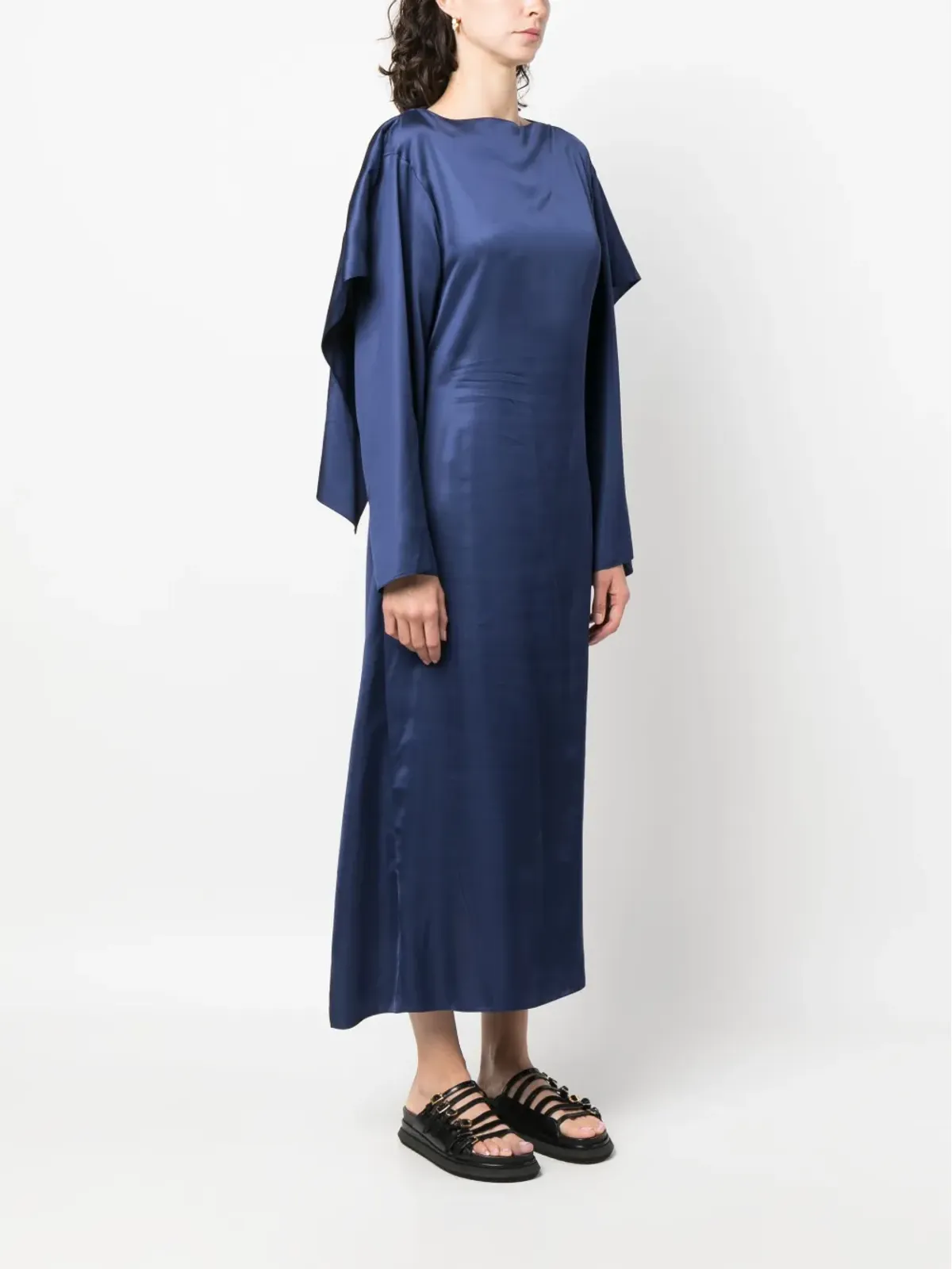 MM6 Maison Margiela 長袖サテンミディドレス ブルー - 画像3