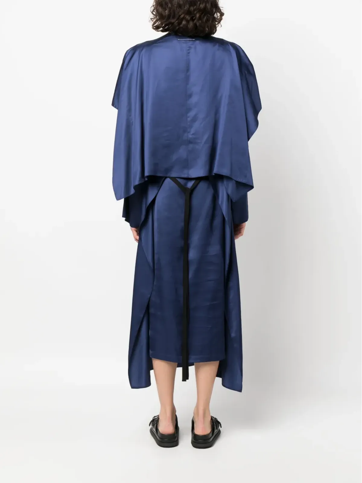 MM6 Maison Margiela 長袖サテンミディドレス ブルー - 画像4