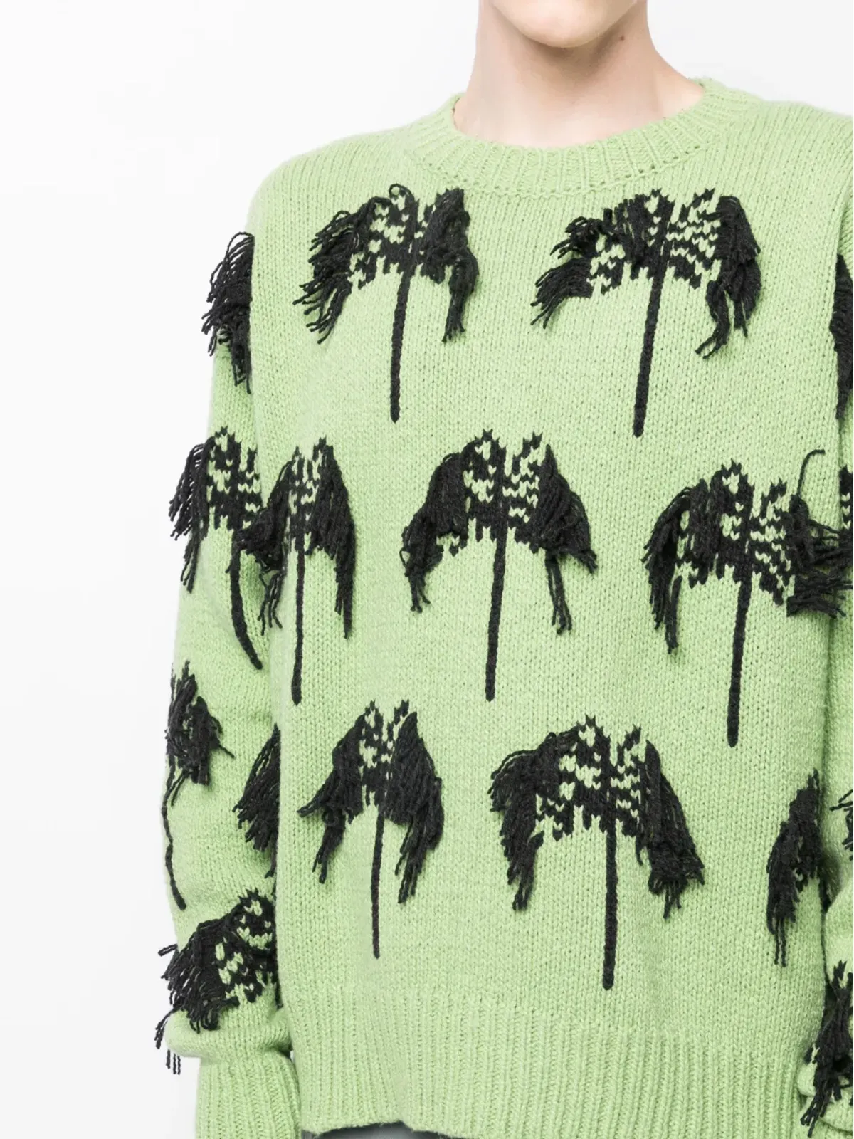 Jil Sander インターシャ編みのフリンジ付き コットン混紡 ジャンパー グリーン - 画像5