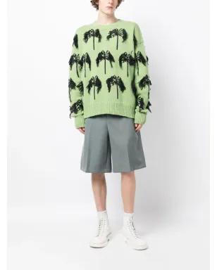 Jil Sander インターシャ編みのフリンジ付き コットン混紡 ジャンパー グリーン - サムネイル2