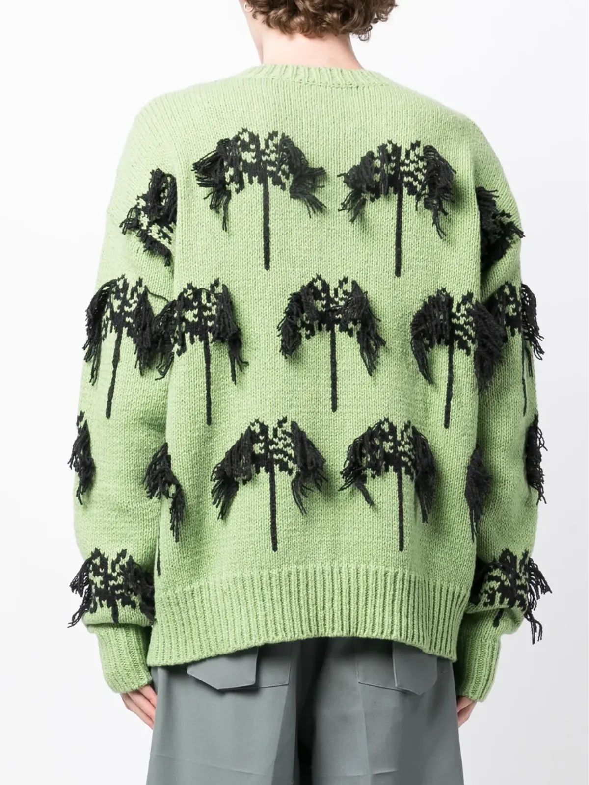 Jil Sander インターシャ編みのフリンジ付き コットン混紡 ジャンパー グリーン - 画像4