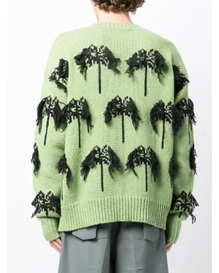 Jil Sander インターシャ編みのフリンジ付き コットン混紡 ジャンパー グリーン - サムネイル4