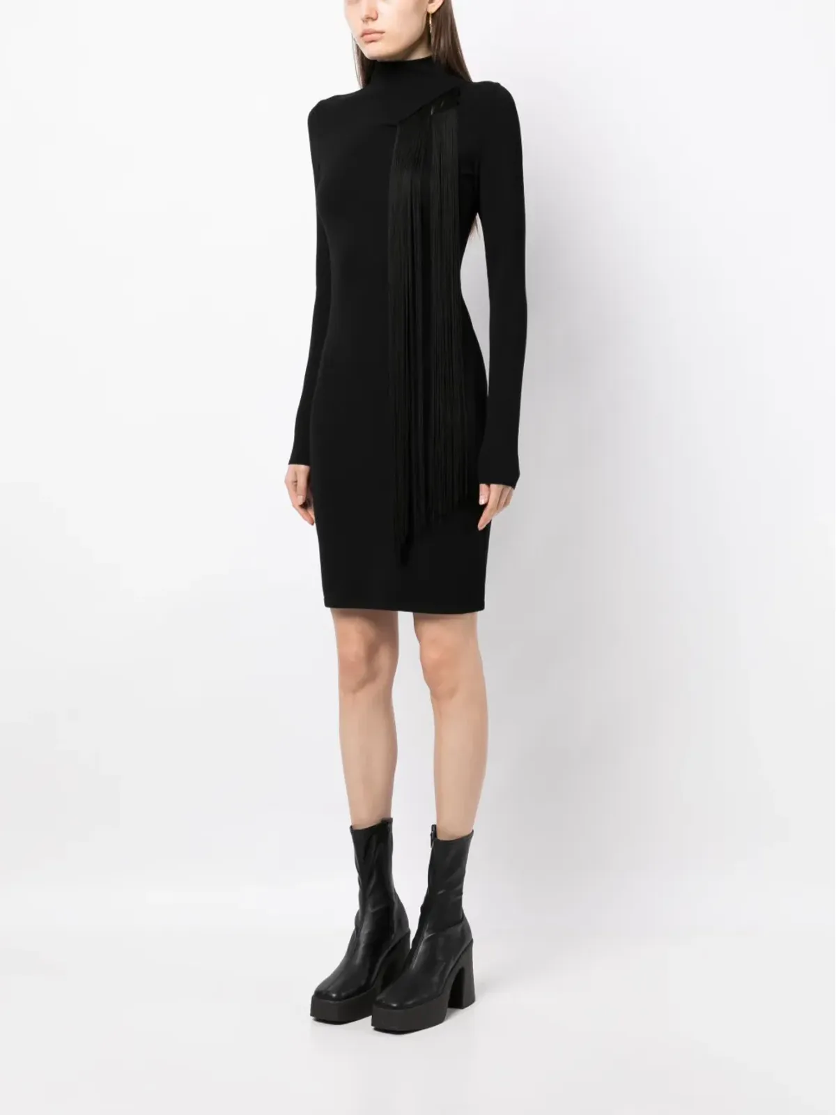 Stella McCartney 非対称フリンジ付きニットドレス - ブラック - 画像3