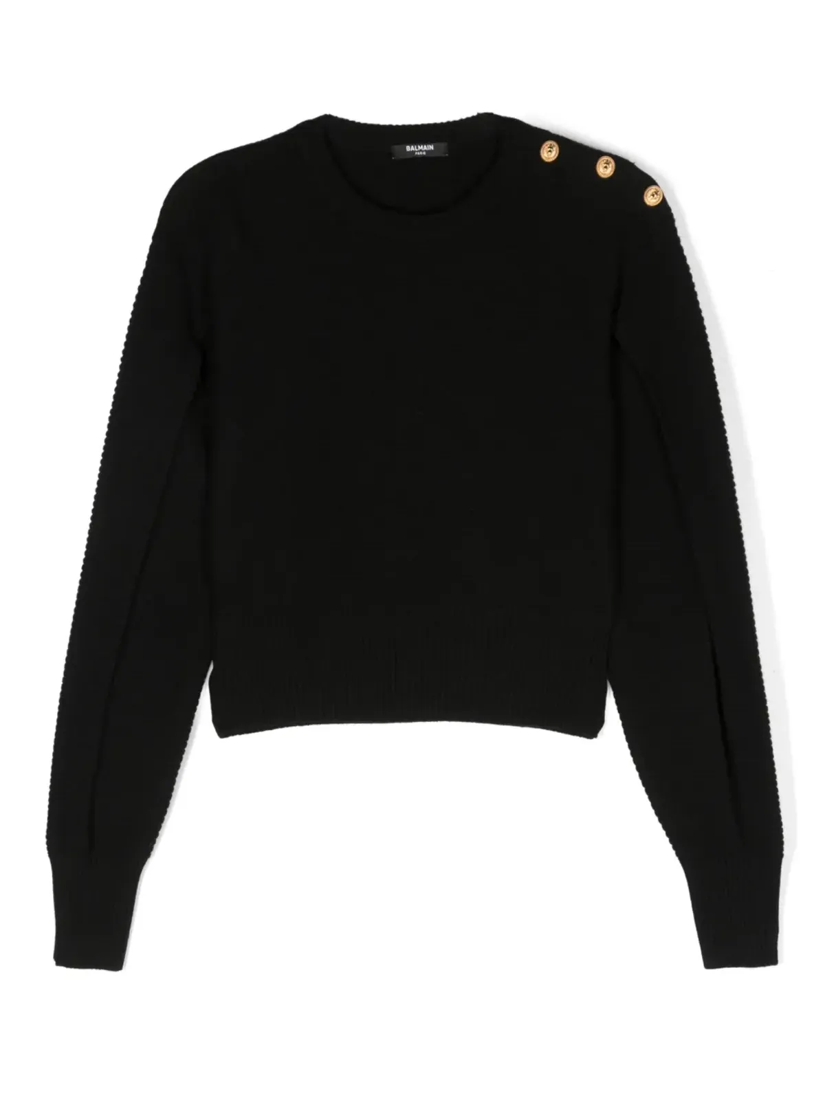 Balmain Kids slit-sleeve ribbed-knit jumper - Black - 画像1