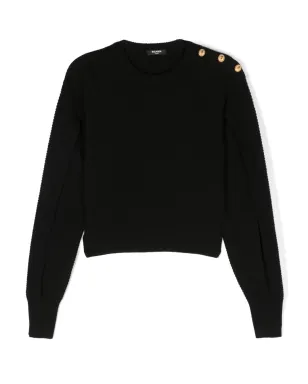 Balmain Kids slit-sleeve ribbed-knit jumper - Black - サムネイル1