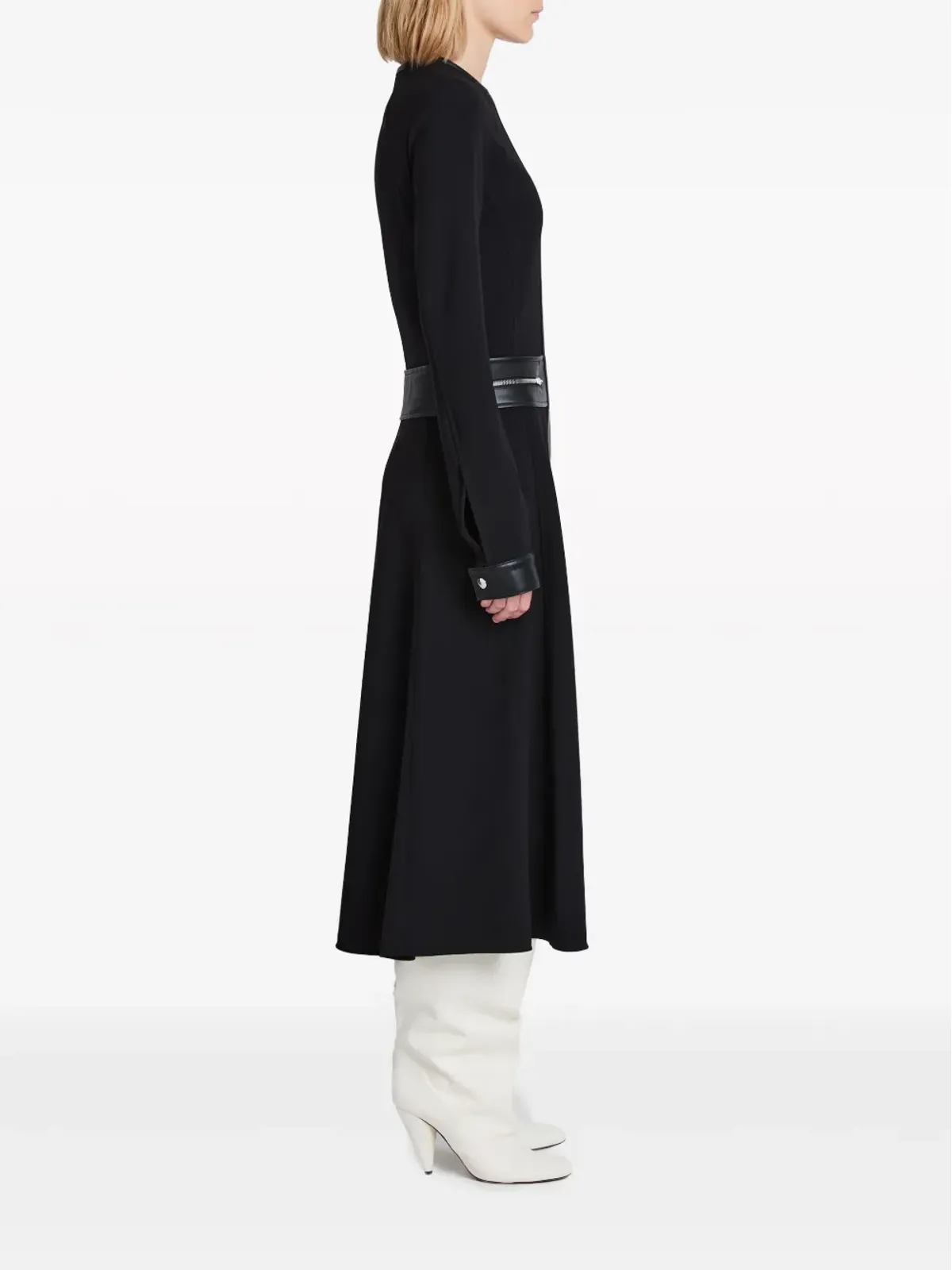Proenza Schouler フェイクレザー トリム ロングスリーブ ミディドレス（ブラック） - 画像3