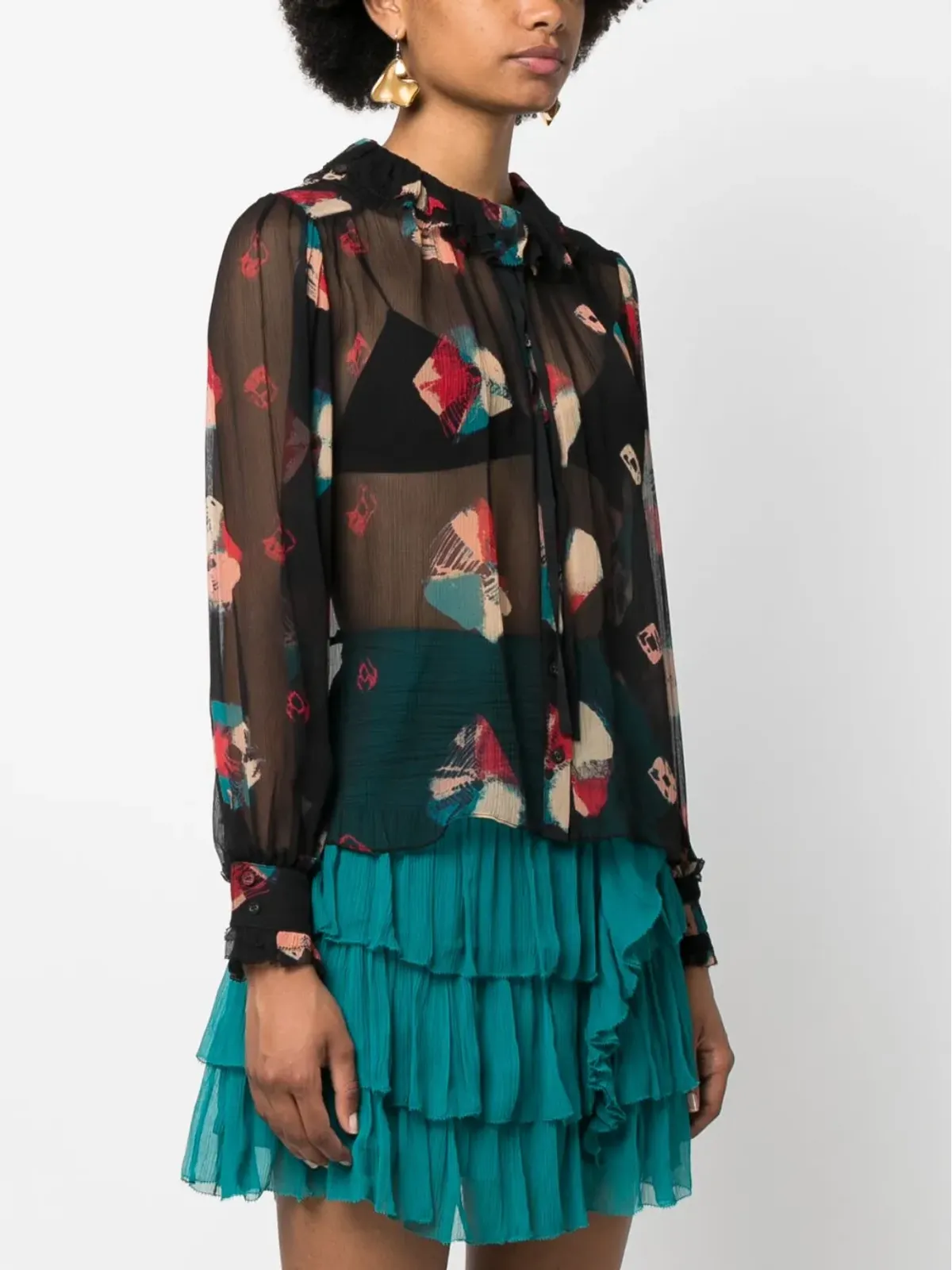 Ulla Johnson アブストラクトプリント シアーブラウス - 画像3