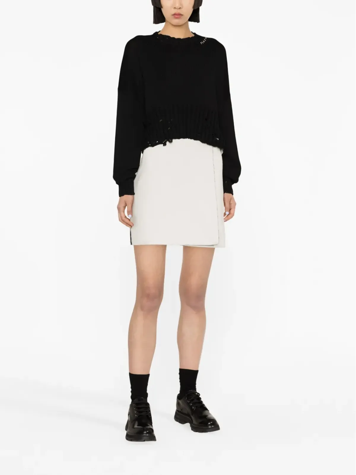 Marni ディストレストクロップドニット ブラック - 画像2