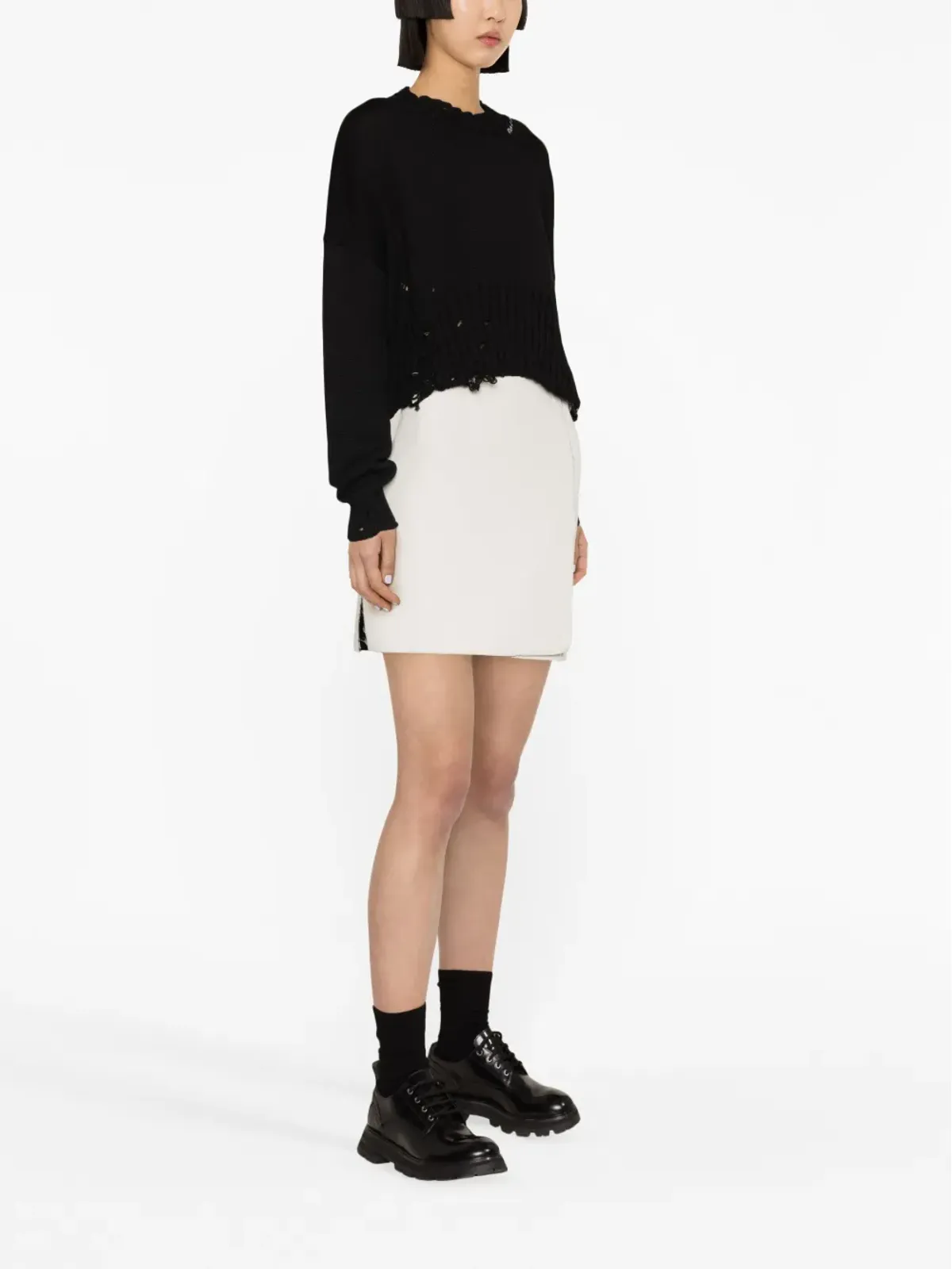 Marni ディストレストクロップドニット ブラック - 画像3